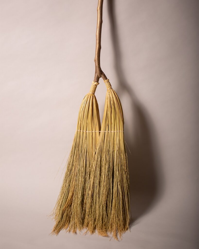 Double headed Shaker broom English hazel handle